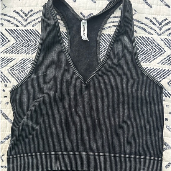 L/XL zenana Ribbed charcoal gray black bralette - Picture 2 of 2
